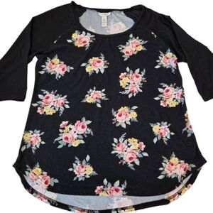 Just Be Black Floral Round Neck Top 1X